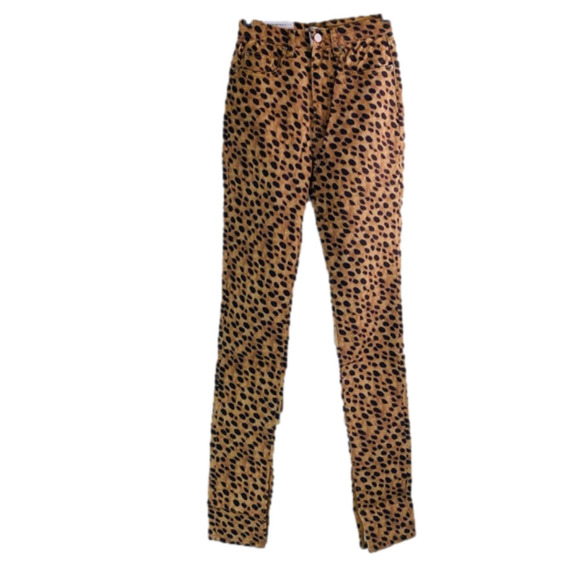 NEW WE WORE WHAT Stiletto High Waist Split Hem Leopard Skinny Jeans In brown - Picture 4 of 10
